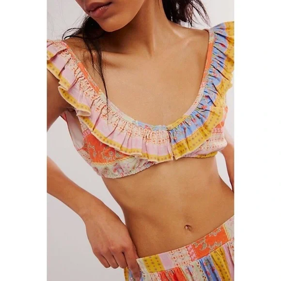 FREE PEOPLE AS IT WAS SET LARGE SKIRT BRA TOP RUFFLE COLORFUL - Picture 2 of 13